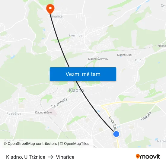 Kladno, U Tržnice to Vinařice map