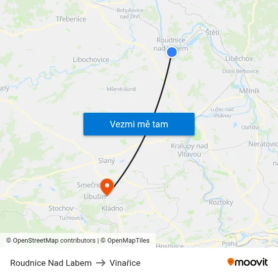 Roudnice Nad Labem to Vinařice map