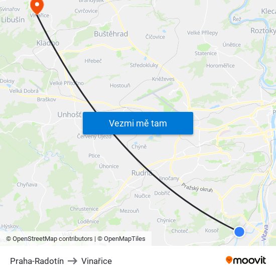 Praha-Radotín to Vinařice map