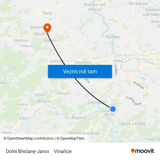 Dolní Břežany-Jarov to Vinařice map