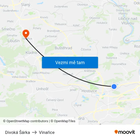 Divoká Šárka to Vinařice map