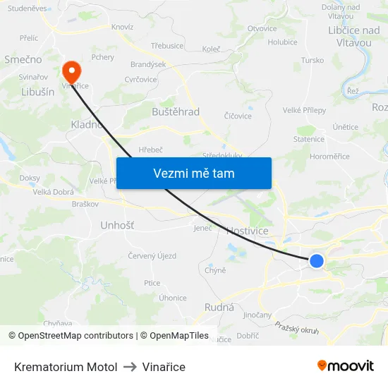 Krematorium Motol to Vinařice map