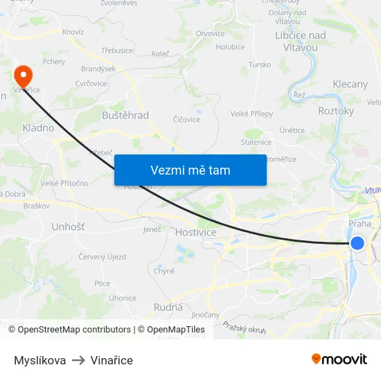 Myslíkova to Vinařice map