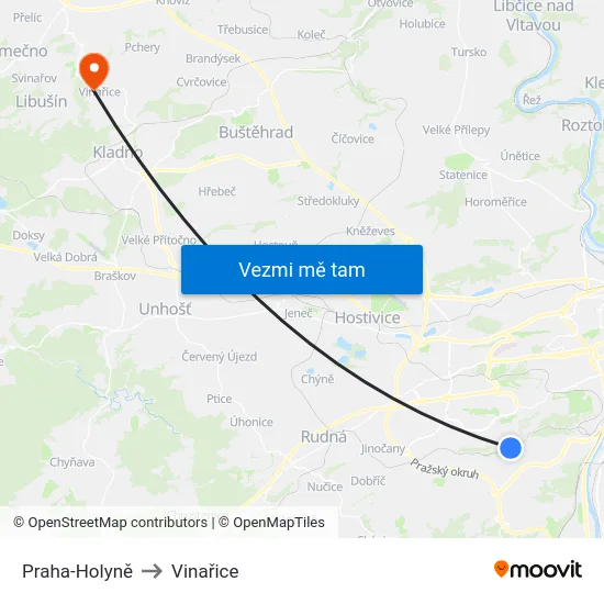 Praha-Holyně to Vinařice map