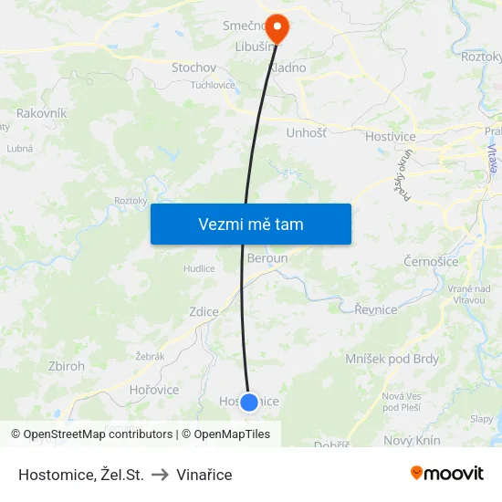 Hostomice, Žel.St. to Vinařice map