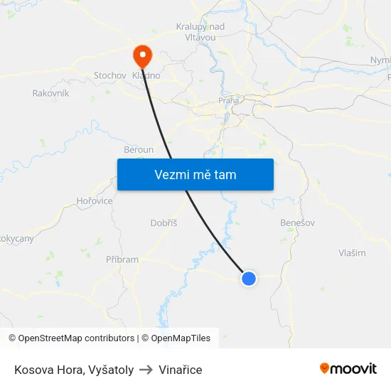 Kosova Hora, Vyšatoly to Vinařice map