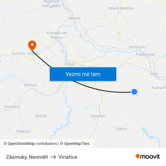 Zásmuky, Nesměň to Vinařice map