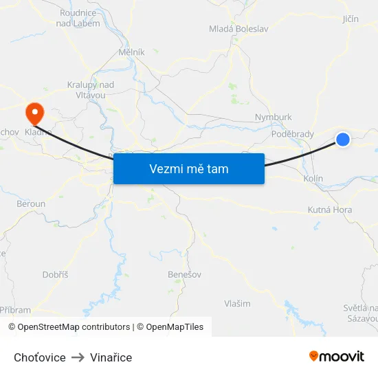 Choťovice to Vinařice map