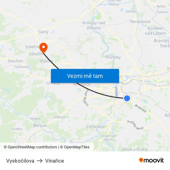 Vyskočilova to Vinařice map