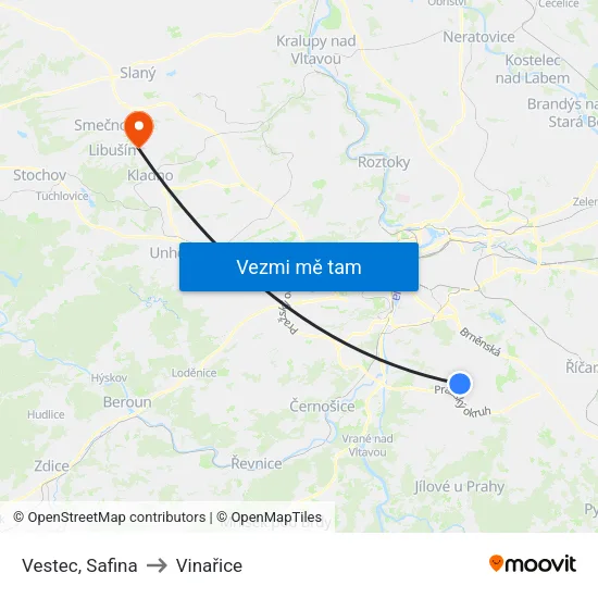 Vestec, Safina to Vinařice map