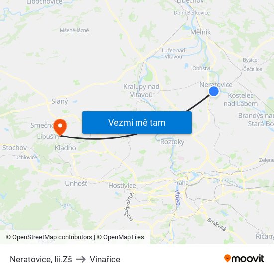 Neratovice, Iii.Zš to Vinařice map