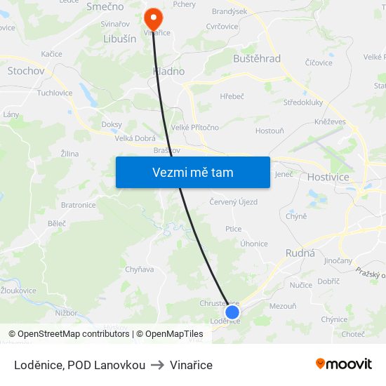 Loděnice, POD Lanovkou (B) to Vinařice map