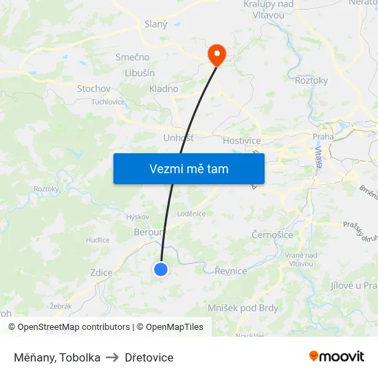 Měňany, Tobolka to Dřetovice map