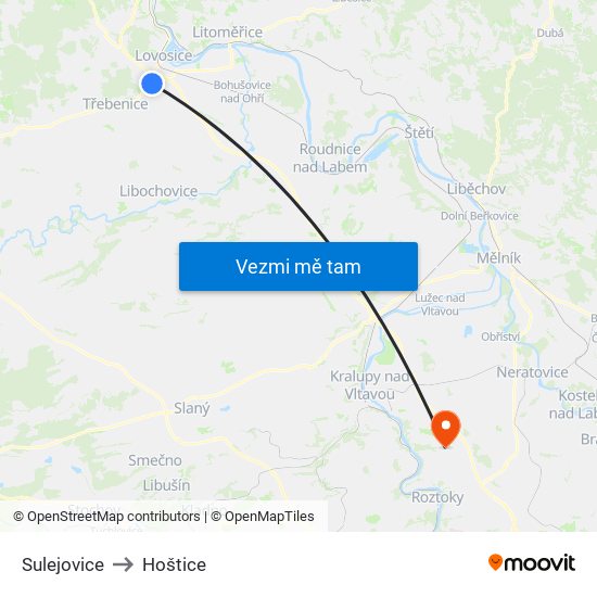 Sulejovice to Hoštice map