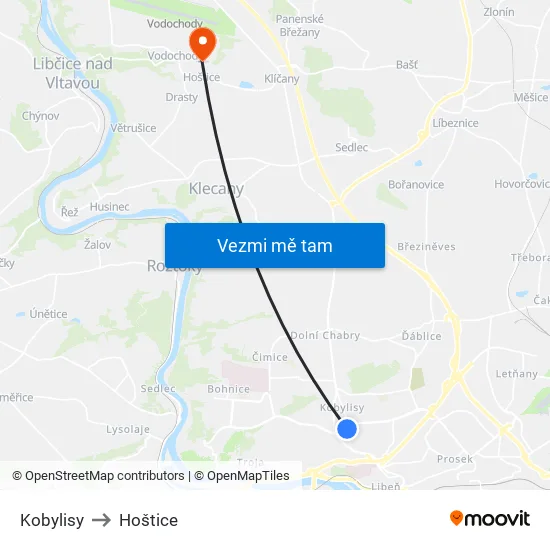 Kobylisy to Hoštice map
