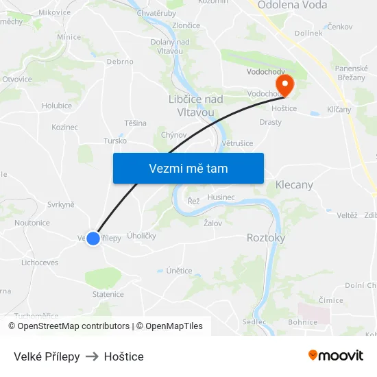 Velké Přílepy to Hoštice map