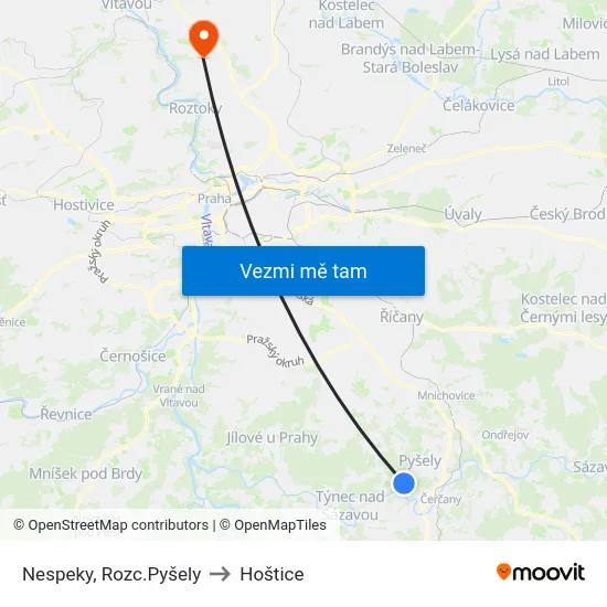 Nespeky, Rozc.Pyšely to Hoštice map