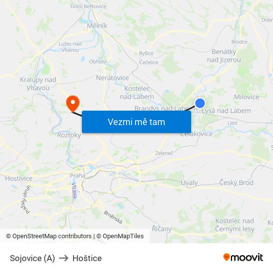 Sojovice to Hoštice map