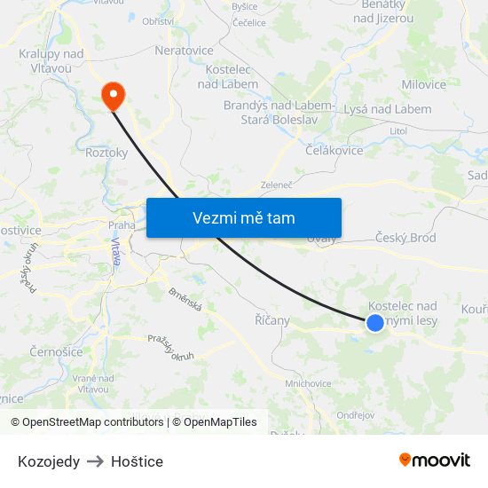 Kozojedy to Hoštice map