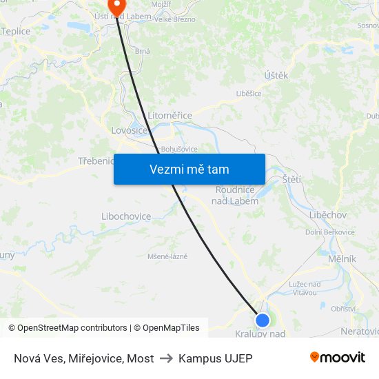 Nová Ves, Miřejovice, Most to Kampus UJEP map