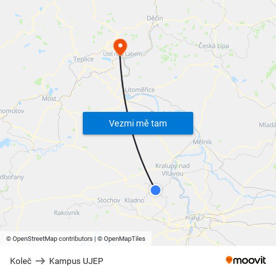 Koleč to Kampus UJEP map