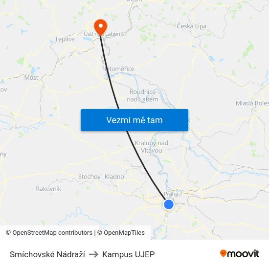 Smíchovské Nádraží to Kampus UJEP map