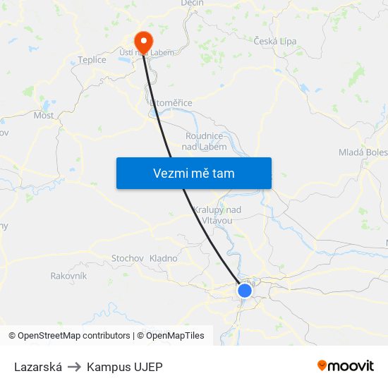 Lazarská to Kampus UJEP map