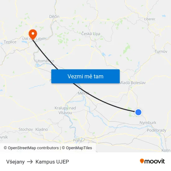 Všejany to Kampus UJEP map
