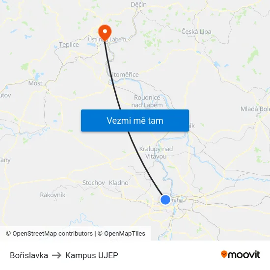 Bořislavka to Kampus UJEP map