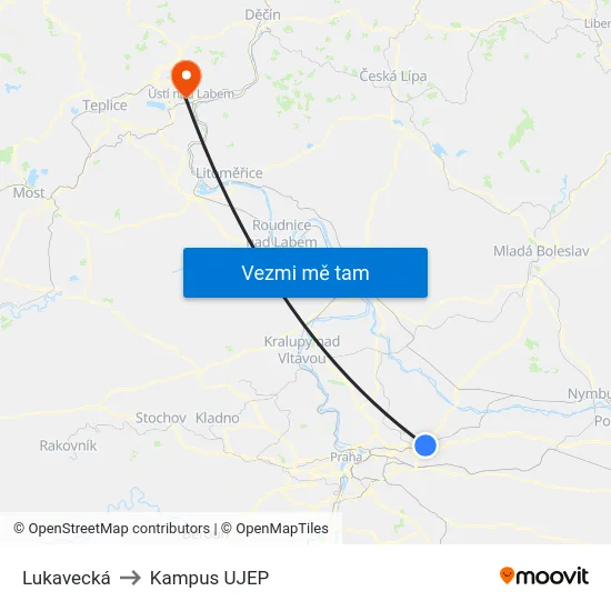 Lukavecká to Kampus UJEP map
