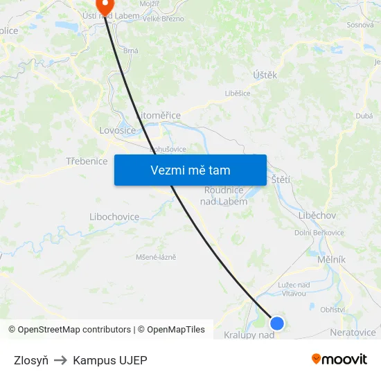Zlosyň to Kampus UJEP map