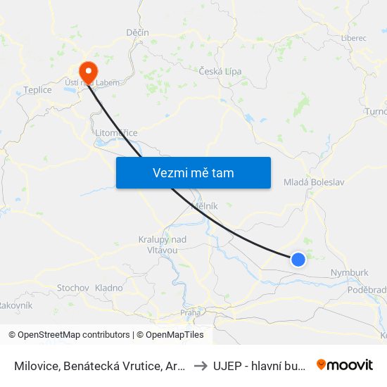 Milovice, Benátecká Vrutice, Armádní to UJEP - hlavní budova map