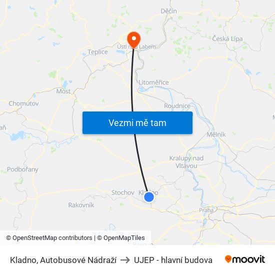 Kladno, Autobusové Nádraží to UJEP - hlavní budova map