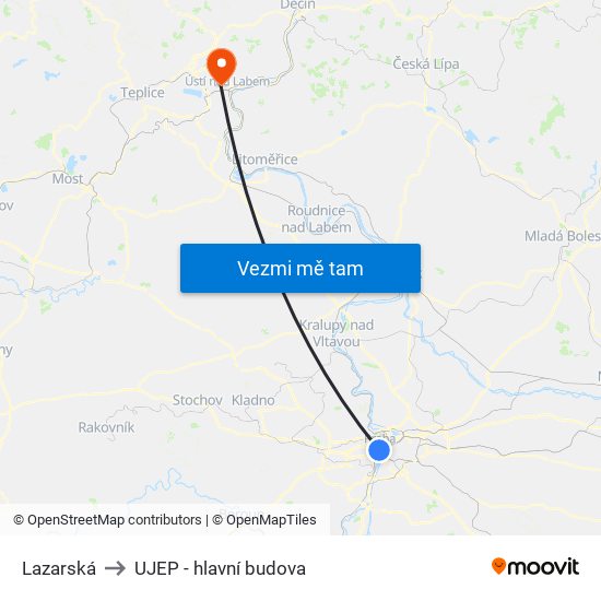 Lazarská to UJEP - hlavní budova map