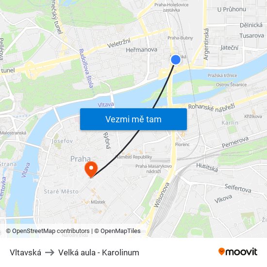 Vltavská to Velká aula - Karolinum map