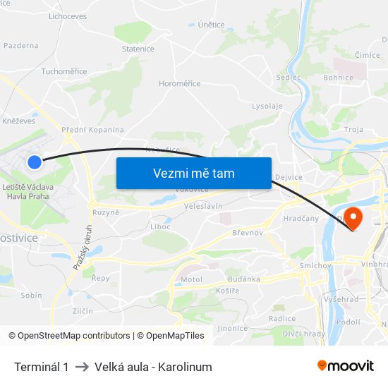 Terminál 1 to Velká aula - Karolinum map