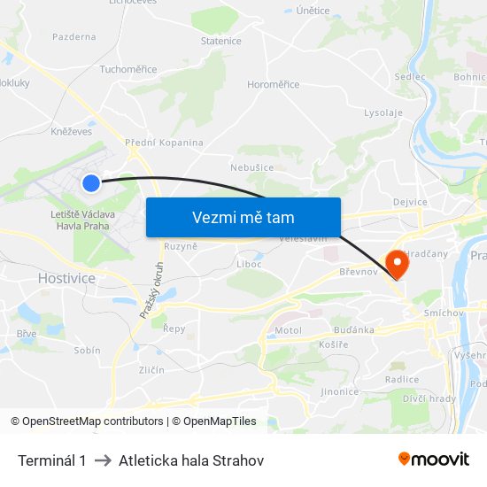 Terminál 1 to Atleticka hala Strahov map