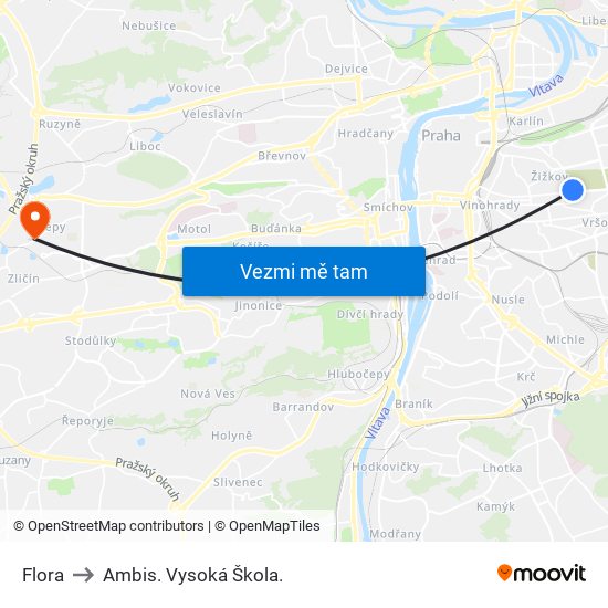 Flora to Ambis. Vysoká Škola. map
