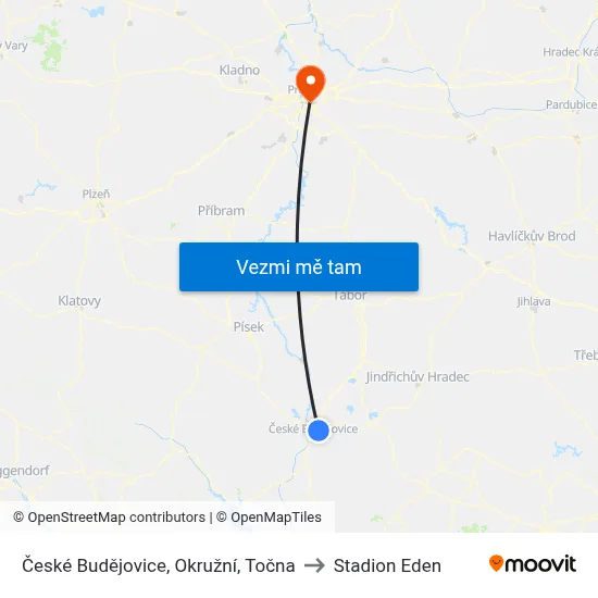 České Budějovice, Okružní, Točna to Stadion Eden map