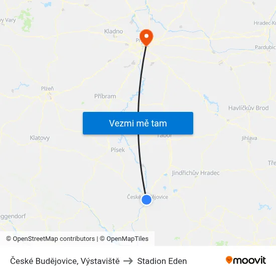 České Budějovice, Výstaviště to Stadion Eden map