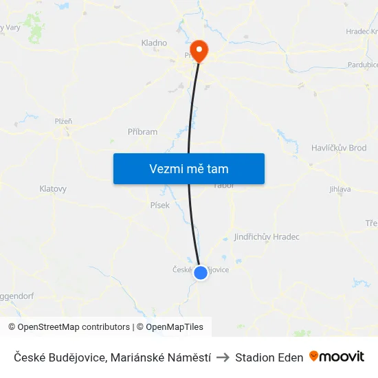 České Budějovice, Mariánské Náměstí to Stadion Eden map