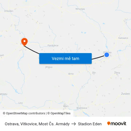 Ostrava, Vítkovice, Most Čs. Armády to Stadion Eden map