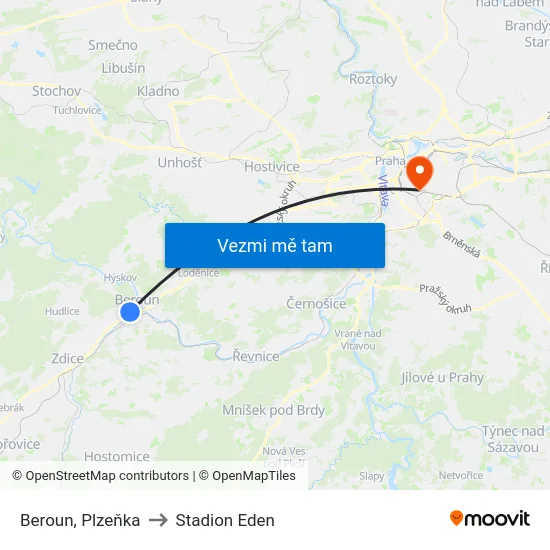 Beroun, Plzeňka to Stadion Eden map