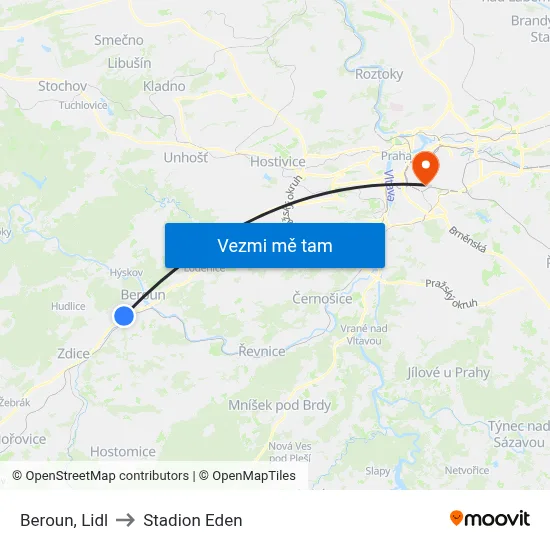 Beroun, Lidl to Stadion Eden map