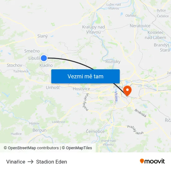 Vinařice to Stadion Eden map