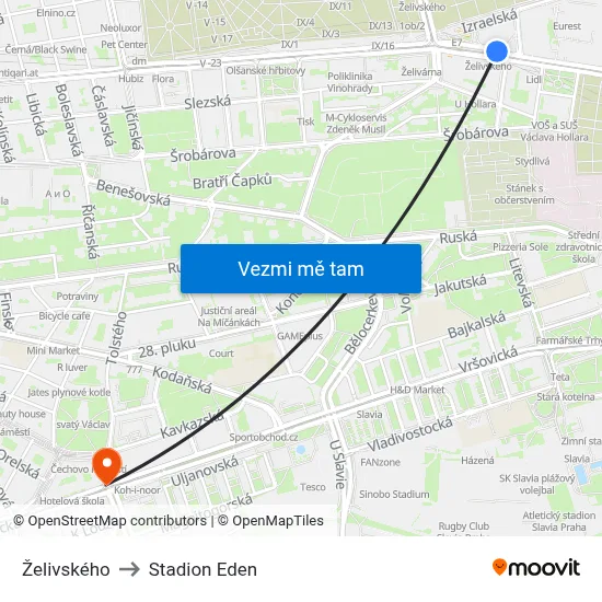 Želivského to Stadion Eden map