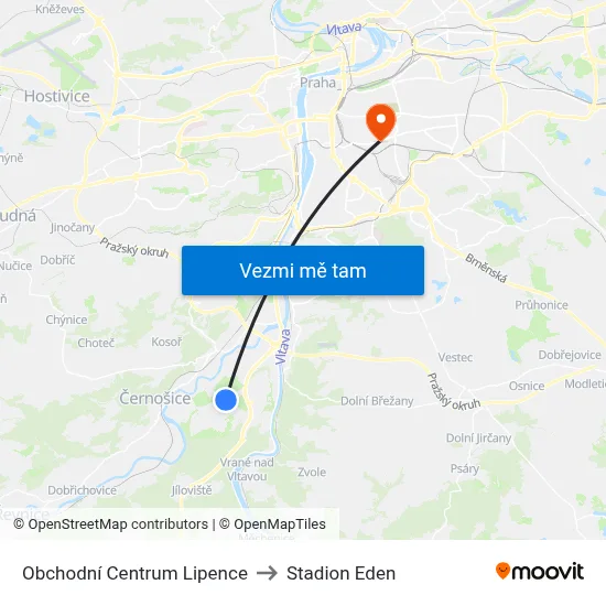 Obchodní Centrum Lipence to Stadion Eden map