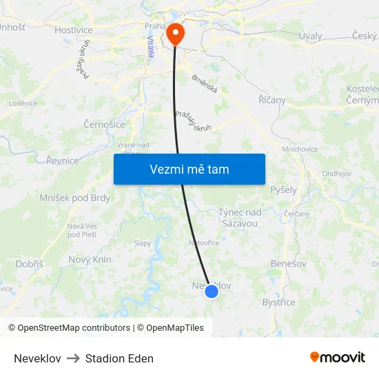 Neveklov to Stadion Eden map