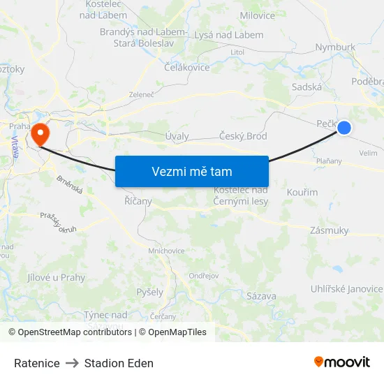 Ratenice to Stadion Eden map