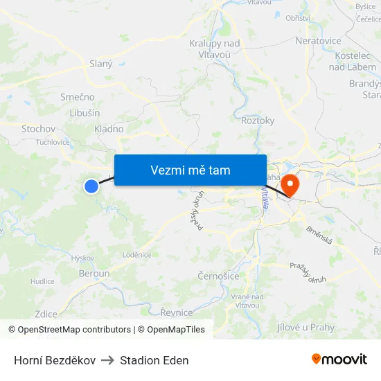 Horní Bezděkov to Stadion Eden map